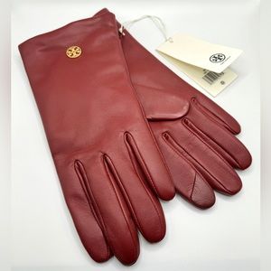 Tory Burch burgundy leather tech gloves size M